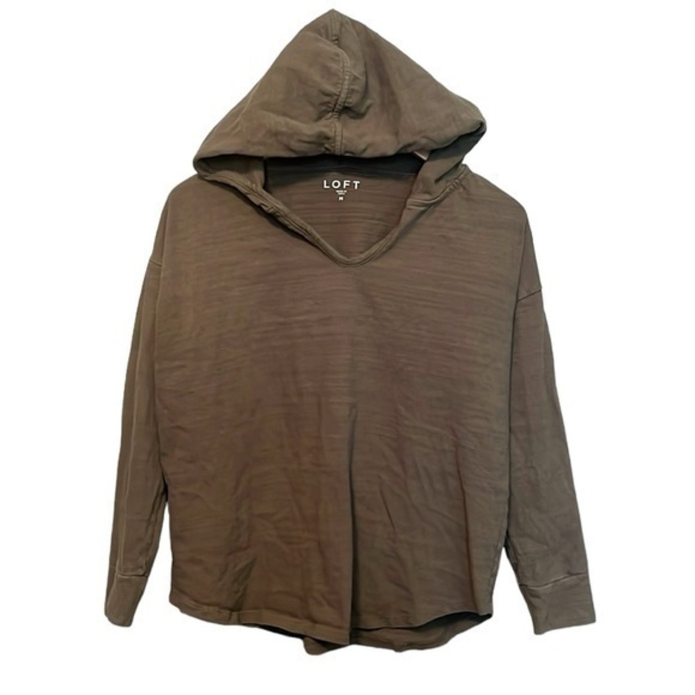 Loft pullover hoodie shirt women’s size medium 100 % cotton color is green